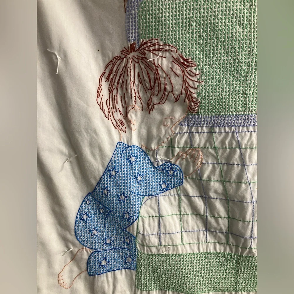Vintage HandmadeCross Stitched Baby Blanket/Nursery/Infant, Multicolored